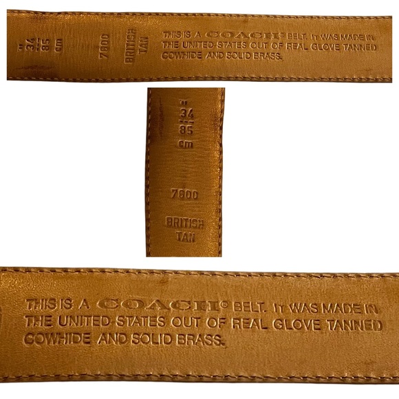 Vintage COACH Leather Belt, British Tan, # 7800, Size 34” Waist, Luxury Designer - Picture 3 of 5